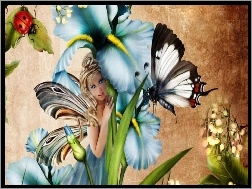 Motyle, Kobieta, Kwiaty