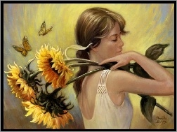 Motyle, Kobieta, Słoneczniki