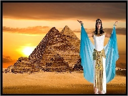 Kobieta, Słońca, Zachód, Piramidy