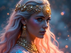 Naszyjnik, Kobieta, Diadem, Kolczyki, Blondynka, AI