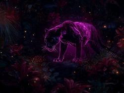 Magenta, Pantera, Neon, Kolor, Czarna, AI