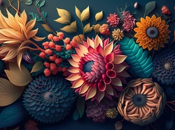 Egzotyczne, Kolorowe, Kwiaty, Grafika AI