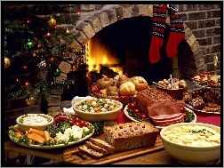 Kominek, Jedzenie, Świąteczne, Choinka, Skarpety