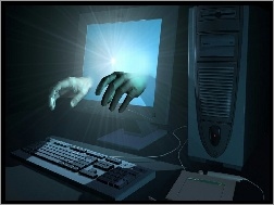 Dłonie, Komputer, Światło