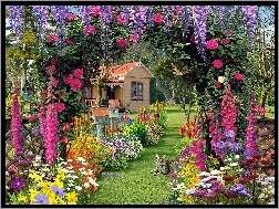 Komputerowa, Kot, Kwiaty, Ogród, Grafika