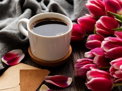 Filiżanka, Kawa, Tulipany, Koperta