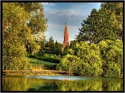 Kościoła, Pomost, Jezioro, Park, Wieża