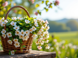 Białe, Kwiaty, Wiklinowy, Koszyk