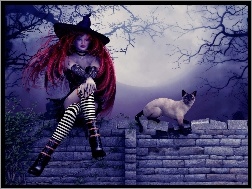 Kot, Kobieta, Halloween, Czarownica