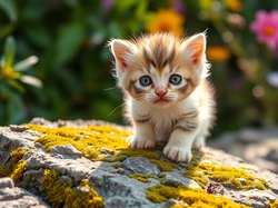 Kot, Kotek, Skała, Grafika AI