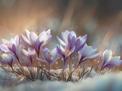 Liliowe, Krokusy, Kwiaty, Grafika AI