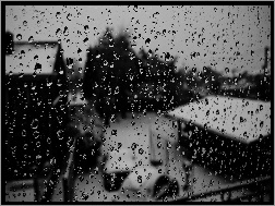 Deszcz, Krople, Szyba