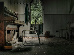 Krzesła, Zniszczone, Pianino, Stare, Wnętrze
