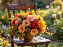 Kwiaty, Róże, Wazon, Krzesło