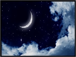 Księżyc, Niebo, Chmury, Noc