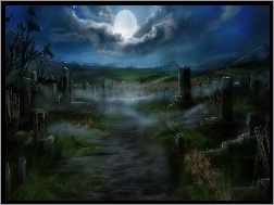 Księżyc, Groby, Cmentarz, Noc