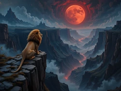 Grafika, Góry, Lew, Księżyc, Skały, Kanion
