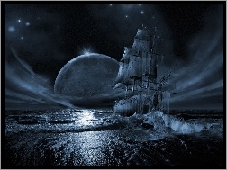 Księżyc, Statek, Morze, Widmo
