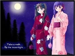 księżyc, dziewczyny, Fate Stay Night, kimono
