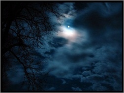 Księżyc, Niebo, Noc, Chmury