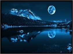 Księżyc, Góry, Rzeka, Zima