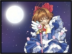 księżyc, dziewczya, sen, Cardcaptor Sakura, kij