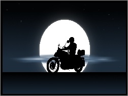 Księżyc, Motocyklista, Yamaha XV535 Virago, Noc