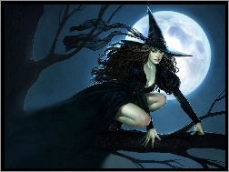 Księżyca, Czarownica, Kobieta, Halloween, Pełnia