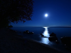 Księżyca, Noc, Jezioro, Poświata
