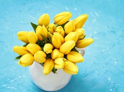Kubek, Kwiaty, Żółte, Bukiet, Tulipany