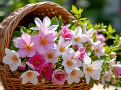 Bukiet, Kwiatów, Koszyk, Grafika AI