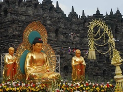 Kwiaty Pałac, Posągi, Borobudur, Indonezja, Ludzie