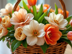 Koszyk, Kwiaty, Kamelie, AI, Tulipany