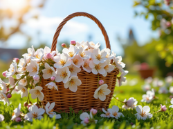 Wiklinowy, Białe, Drobne, Kwiaty, Różowe, Koszyk
