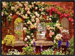 Kwiaty, Pnące, Ogród, Róże