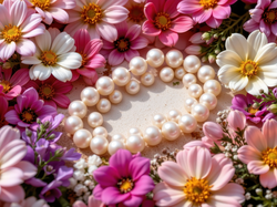 Korale, Białe, Fioletowe, Kwiaty, Różowe, Perły
