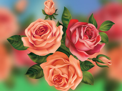 Grafika, Kwiaty, Trzy, 2D, Róże