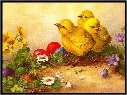 Kwiaty, Kurczaczki, Wielkanoc, Jajka