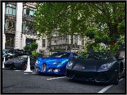 Lamborghini Aventador, Bugatti Veyron, Niebieski, Czarne