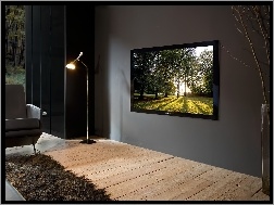 Lampa, Telewizor, Pokój, Krajobraz