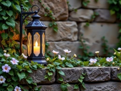 Kwiaty, Murowana, Ściana, Lampa, Biało-różowe