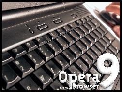 laptop, myszka, Opera, ręka, klawiatura, dłoń