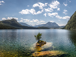 Drzewa, Styria, Altaussee, Chmury, Jezioro Altausseer, Góry, Austria, Las