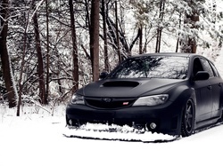 Las, Subaru, Samochód, Czarny, Śnieg