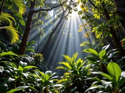 Przebijające światło, Tropikalny, Las, Grafika AI, Rośliny