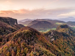 Lasy, Góry, Pożółkłe, Hiszpania, Jesień, Drzewa, Katalonia, Serra de Cabrera