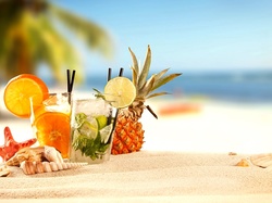 Lato, Kolorowe, Plaża, Tropikalna, Drinki