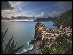 Liguria, Domy, Morze, Vernazza, Włochy, Wybrzeże