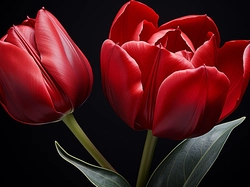 Grafika, Tulipany, Czerwone, Liście
