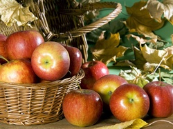 Liście, Koszyk, Jesień, Jabłka